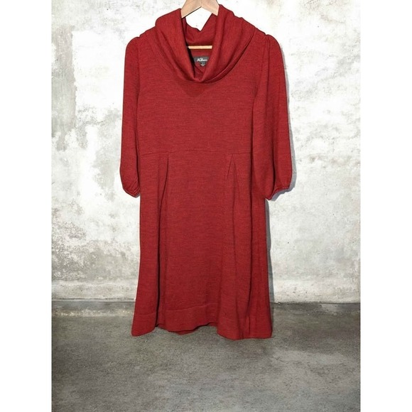 AGB Dresses & Skirts - AGB Dress Women's Sweater Dress Size M Cowl Neck 3/4 Sleeve Rust Orange